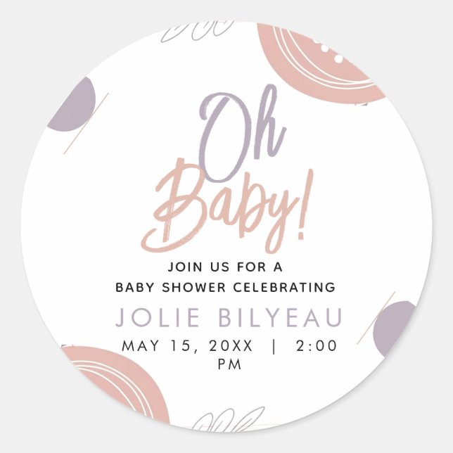 Pegatina Redonda Modern Minimal Heart Boho Baby Shower (Anverso)
