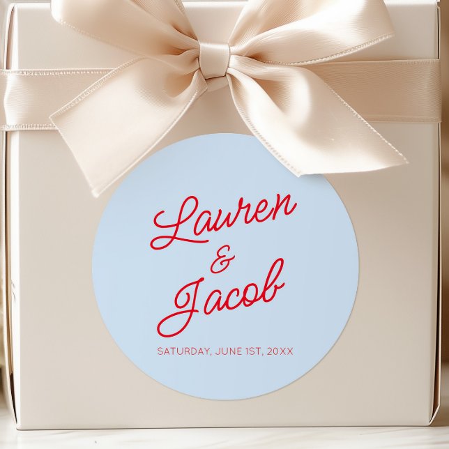 Pegatina Redonda Modern Minimal Minimalist Blue and Red Wedding (Subido por el creador)