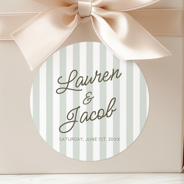 Pegatina Redonda Modern Minimal Minimalist Green Stripes Wedding (Subido por el creador)