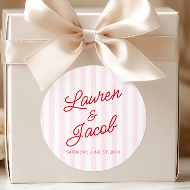 Pegatina Redonda Modern Minimal Minimalist Red Pink Stripes Wedding (Subido por el creador)