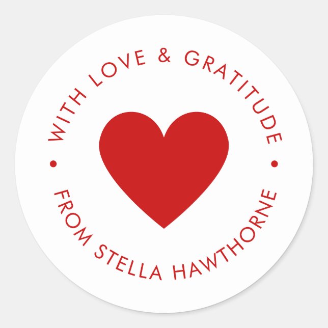 Pegatina Redonda Modern Minimal Red Heart  (Anverso)