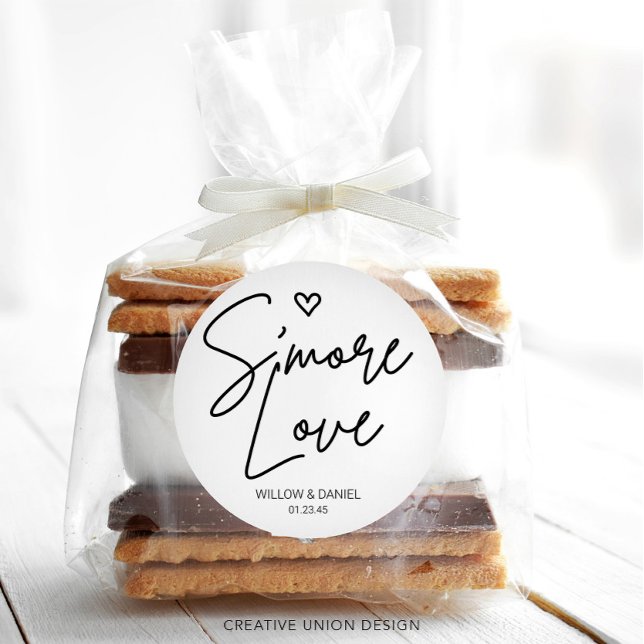 Pegatina Redonda Modern Minimal S'More Love Wedor Favor (Subido por el creador)