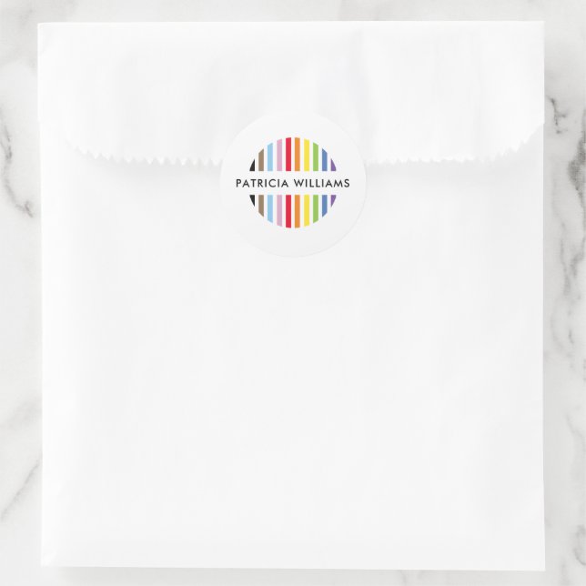 Pegatina Redonda MODERN MINIMAL stripe logo rainbow pride LGBTQ (Bolso)