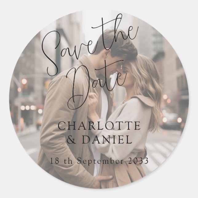 Pegatina Redonda Modern, Minimal, Typography, 1 Photo (Anverso)