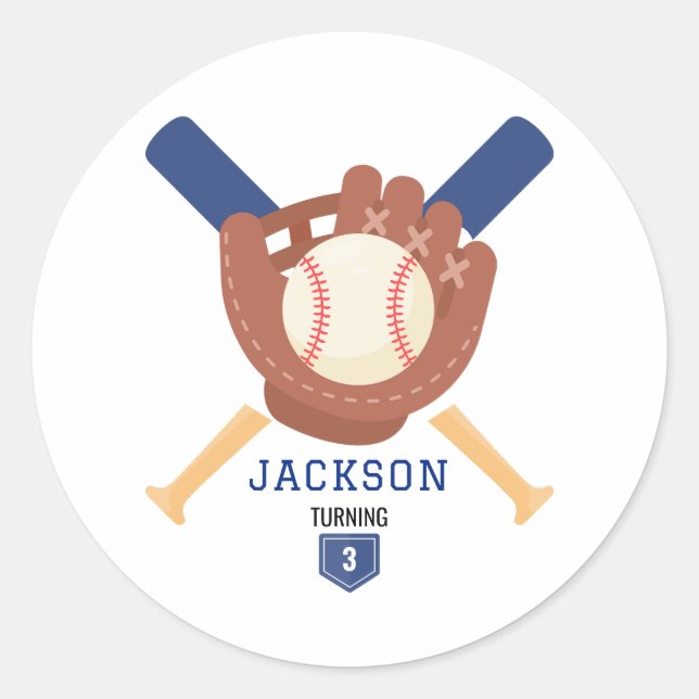 Pegatina Redonda Modern Minimalist Baseball Batter Up Birthday (Anverso)