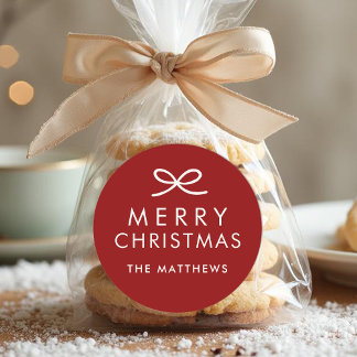 Pegatina Redonda Modern Minimalist Bow Custom Color Christmas