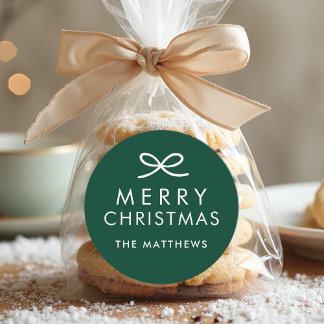 Pegatina Redonda Modern Minimalist Bow Custom Color Christmas