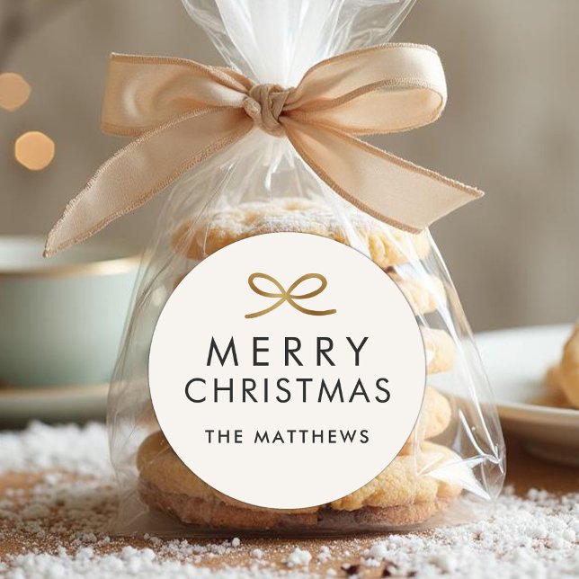 Pegatina Redonda Modern Minimalist Bow Faux Foil Christmas (Subido por el creador)