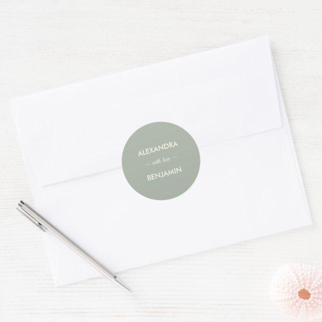 Pegatina Redonda Modern Minimalist Wedding | Sage Green Timeless  (Sobre)