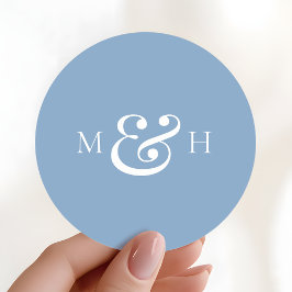Pegatina Redonda Modern Monogram Dusty Blue Wedding Favor