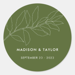 Pegatina Redonda Modern Moss Green Botanical Wedding Favor
