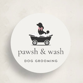 Pegatina Redonda Modern Neutral Mobile Dog Groomer Logo 