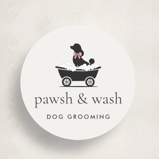 Pegatina Redonda Modern Neutral Mobile Dog Groomer Logo  (Subido por el creador)