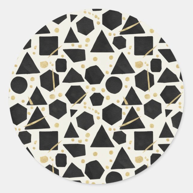 Pegatina Redonda Modern Noir Geometric & Gold Splatter (Anverso)
