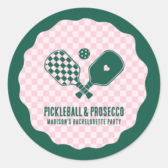Pegatina Redonda Modern Pickleball & Prosecco Bachelorette Weekend (Anverso)
