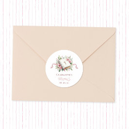 Pegatina Redonda Modern Pink Flower Baptism Sticker