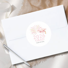 Pegatina Redonda Modern Pink Gold 2026 Grad 