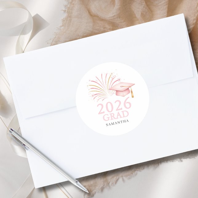 Pegatina Redonda Modern Pink Gold 2026 Grad  (Subido por el creador)
