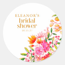 Modern Pink Orange Watercolor Flower Bridal Shower