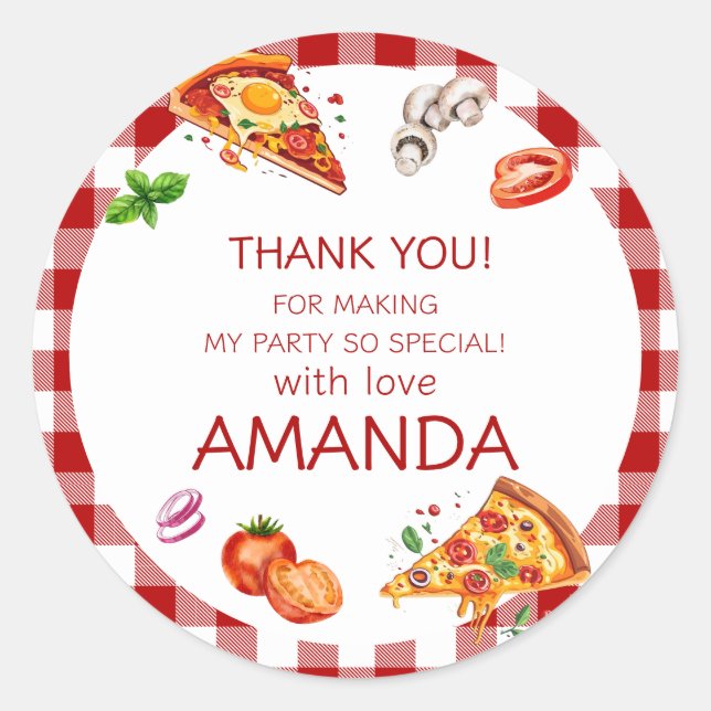 Pegatina Redonda Modern Pizza Thank You Birthday (Anverso)