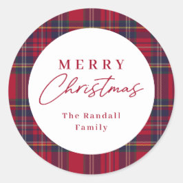 Pegatina Redonda Modern Plaid Christmas 