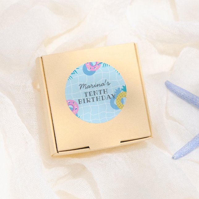 Pegatina Redonda Modern Pool Party Birthday (Subido por el creador)