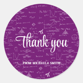 Pegatina Redonda Modern Purple Math Graduation Thank You