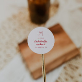 Pegatina Redonda Modern Red Coquette Bow Bachelorette Weekend