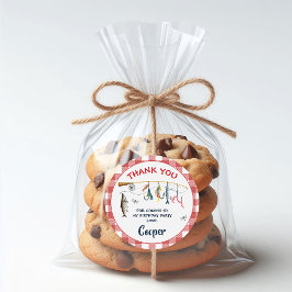 Pegatina Redonda Modern Red Gingham Fishing Birthday 