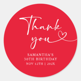 Pegatina Redonda Modern Red White Hello 30th Birthday