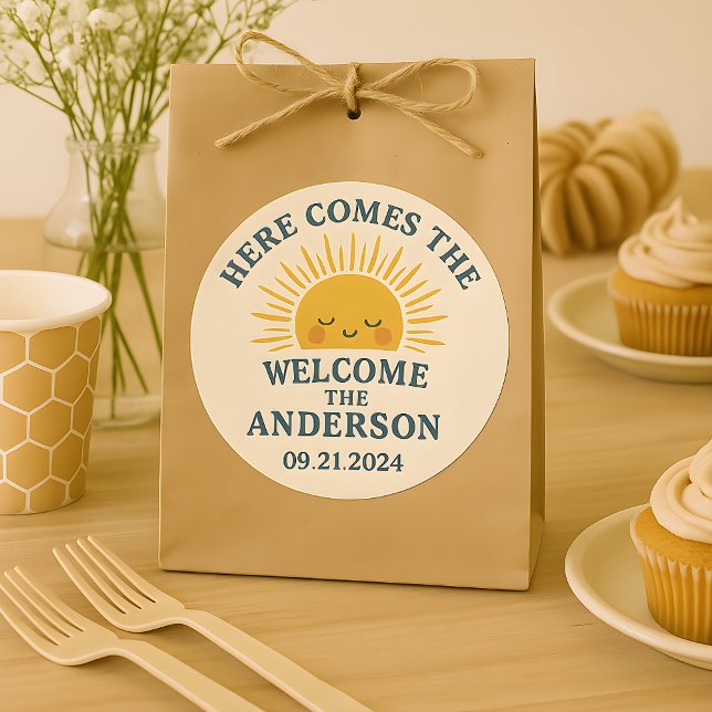 Pegatina Redonda Modern Retro Baby Shower Customizable Sticker  (Subido por el creador)