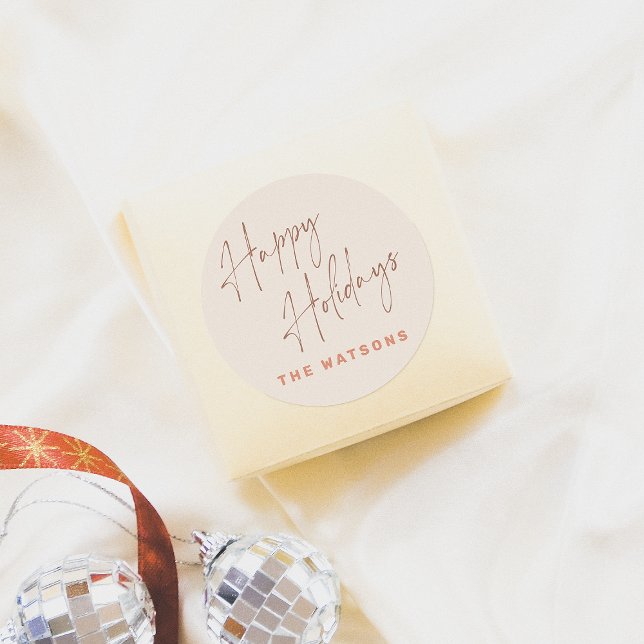 Pegatina Redonda Modern Retro Happy Holidays (Subido por el creador)