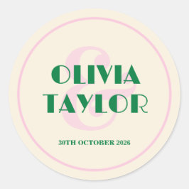 Pegatina Redonda Modern Retro Striped Wedding Invitation