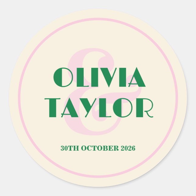 Pegatina Redonda Modern Retro Striped Wedding Invitation (Anverso)