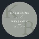 Pegatina Redonda Modern Sage Green Monogram Minimalist Wedding<br><div class="desc">Create your own personalized wedding stickers cards featuring modern monogram typography and minimalist graphic design in sage green color.</div>