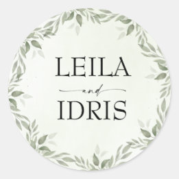 Pegatina Redonda Modern Sage Greenery Botanical Wedding Sticker