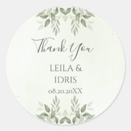 Pegatina Redonda Modern Sage Greenery Botanical Wedding Sticker