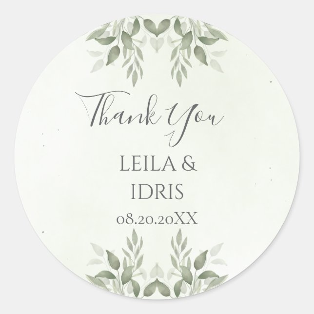 Pegatina Redonda Modern Sage Greenery Botanical Wedding Sticker (Anverso)