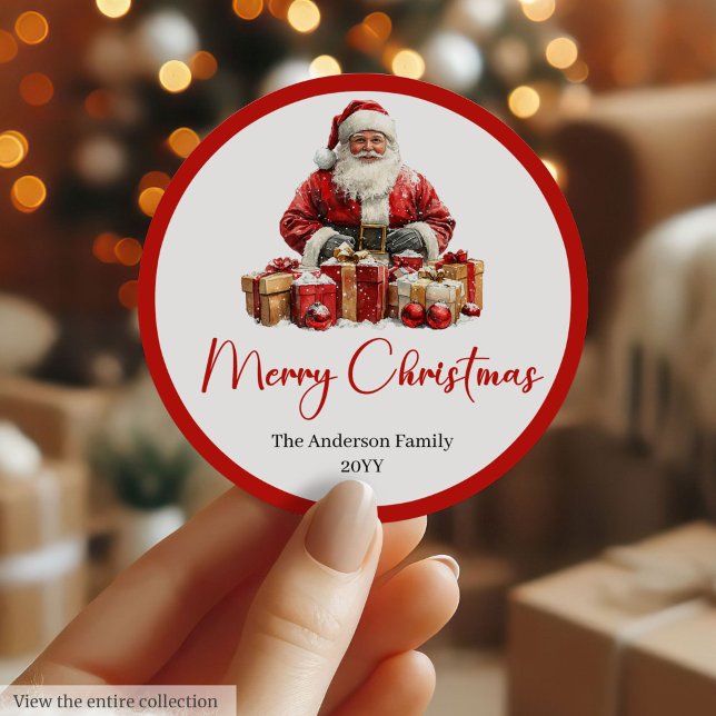 Pegatina Redonda Modern Santa Claus Simple Festive Gift Sticker (Modern Santa Claus Simple Festive Gift Sticker)