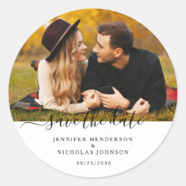 Pegatina Redonda Modern Save The Date Engagement Photo
