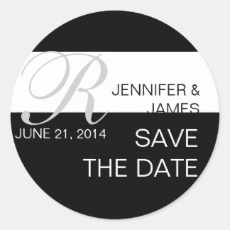 Pegatina Redonda Modern Save the Date Monograma Wedding Stickers