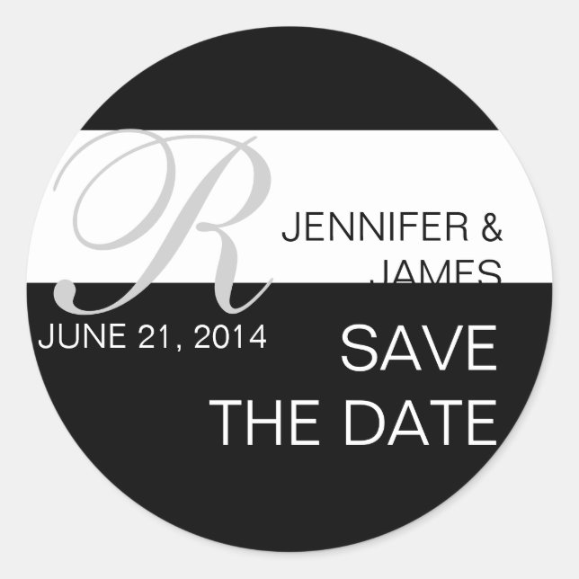 Pegatina Redonda Modern Save the Date Monograma Wedding Stickers (Anverso)