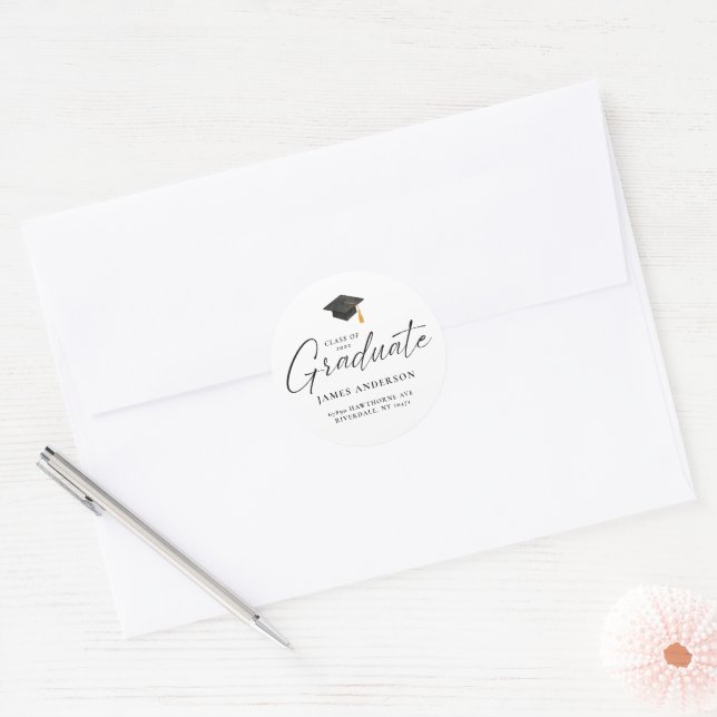 Pegatina Redonda Modern Script Graduation Address Envelope Seal (Sobre)