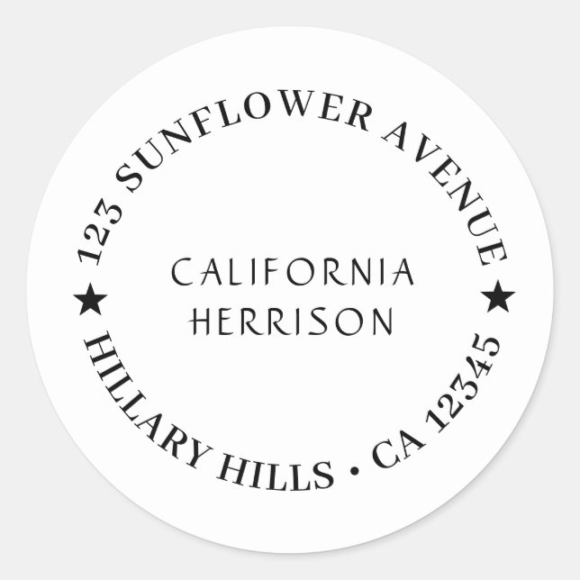 Pegatina Redonda Modern Script Minimalist Star Design (Anverso)