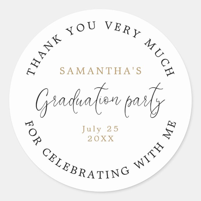 Pegatina Redonda Modern Script Name Date Graduation Party Gracias (Anverso)