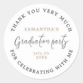 Pegatina Redonda Modern Script Name Date Graduation Party Gracias