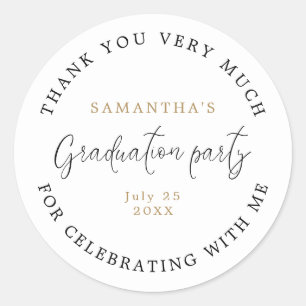 Pegatina Redonda Modern Script Name Date Graduation Party Gracias