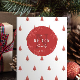 Pegatina Redonda Modern Script Snowflakes Family Name Holiday Favor