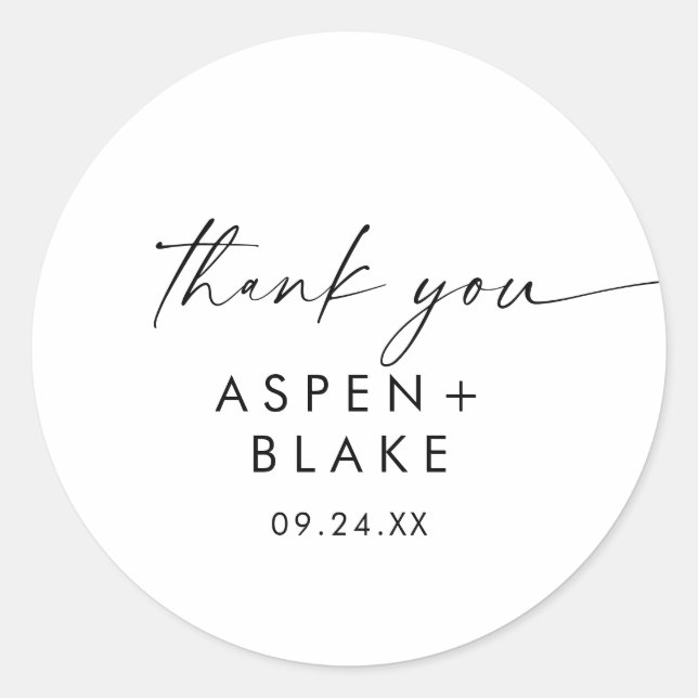 Pegatina Redonda Modern Script Thank You Wedding Favor Sticker (Anverso)