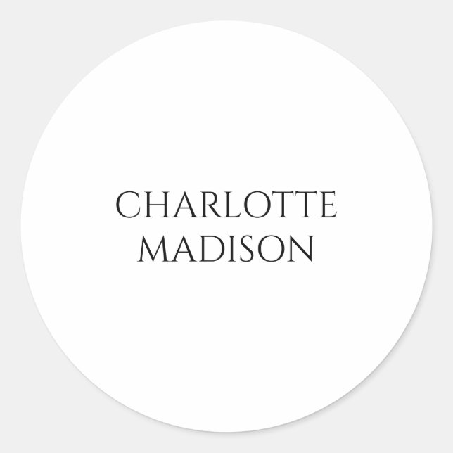 Pegatina Redonda Modern Simple White Trendy Minimalist Plain Name (Anverso)